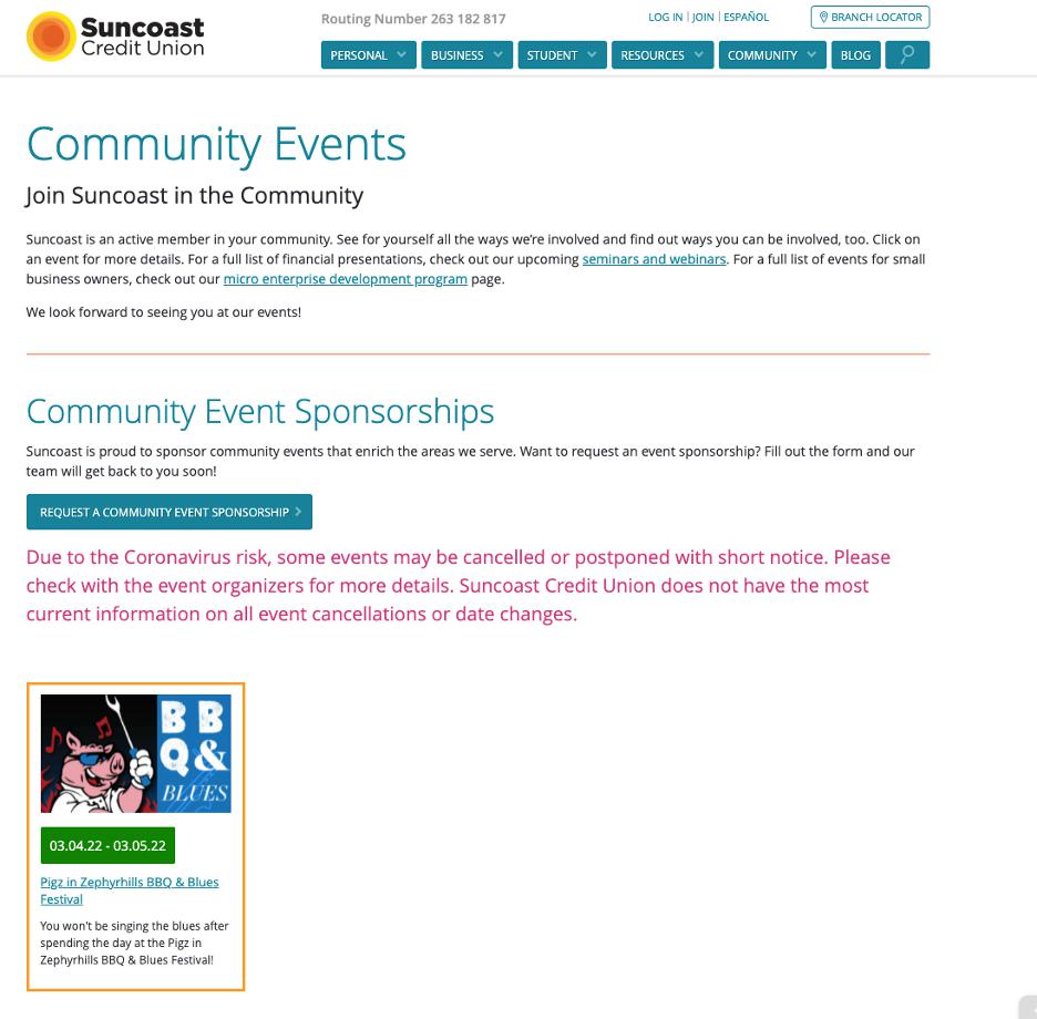 Evento patrocinado por Suncoast Credit Union