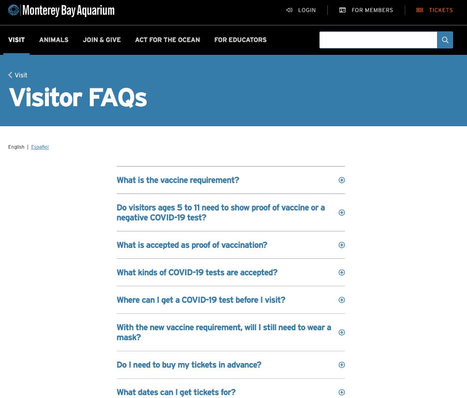 Página de preguntas frecuentes del Acuario de la Bahía de Monterey