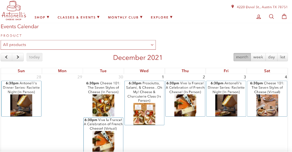 Antonellis Cheese Shop en Austin combina su tienda local de quesos con clases y eventos.