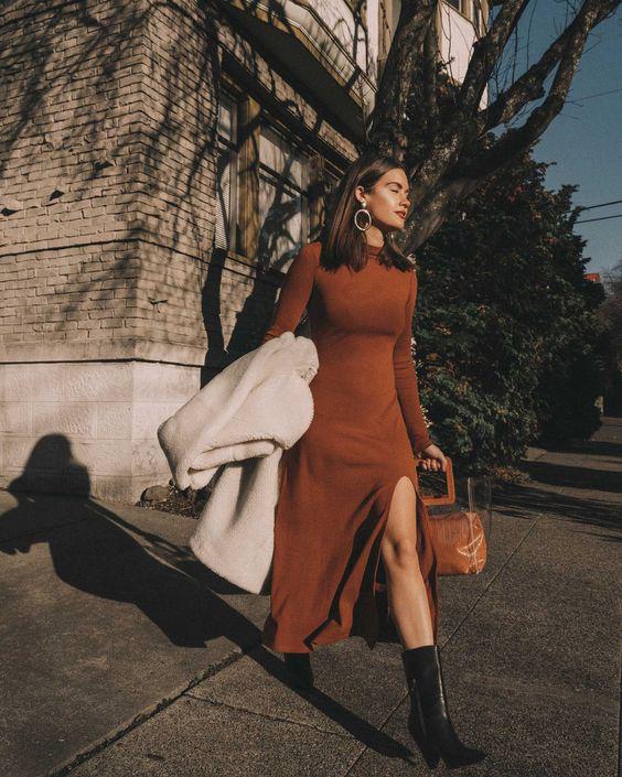Looks con vestidos café para otoño