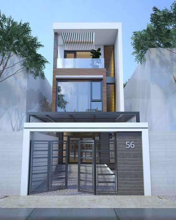 Fachadas de casas angostas con cochera