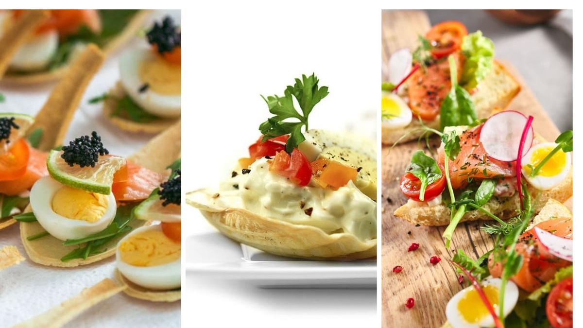 canapes con huevo de codorniz cocido