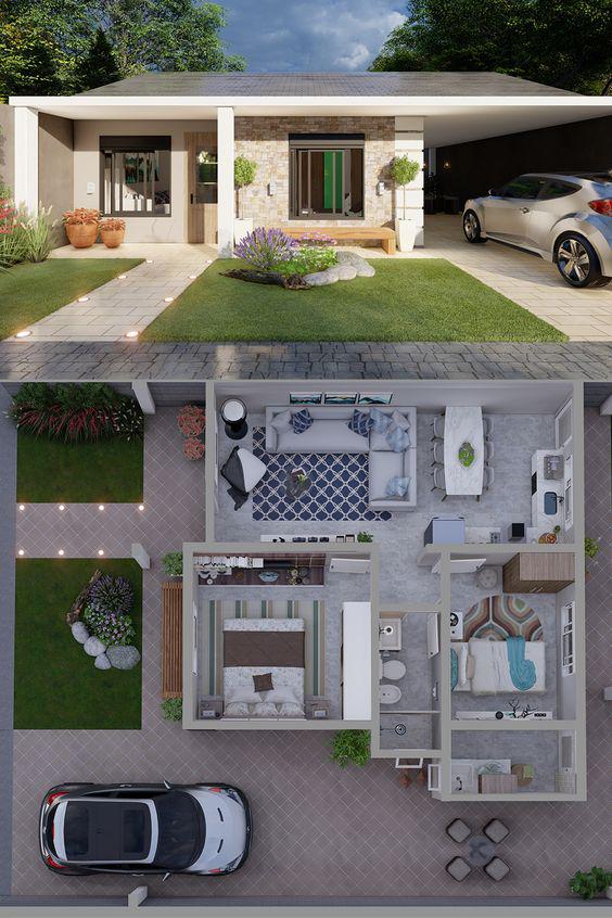 Planos de casas con dos habitaciones