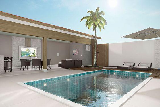 Diseños de casas con dos cuartos y piscina