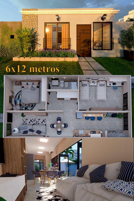 Planos de casas con dos habitaciones