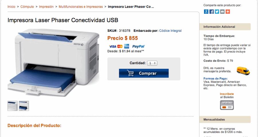 Depliega costo de envio