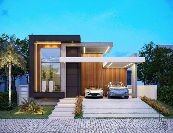 Diseños de casas de dos pisos con doble altura en fachada