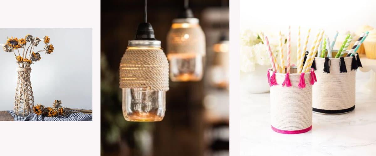 Decora botes de cristal con cuerda