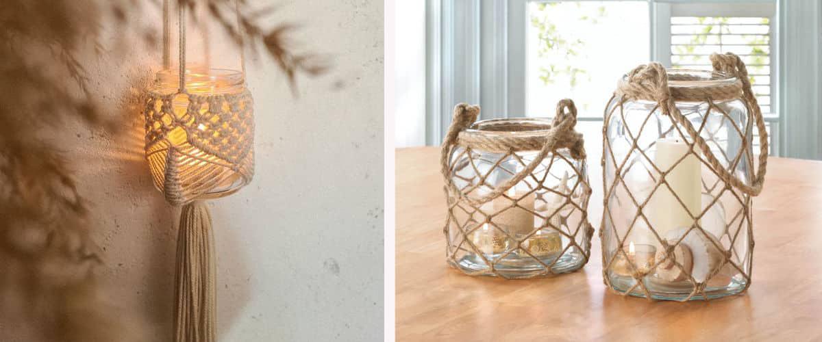 Bote de cristal decorado con macramé