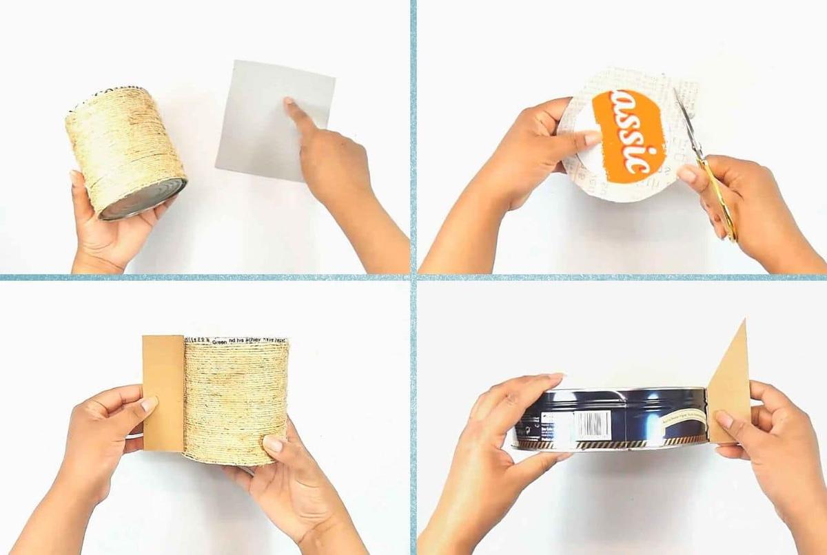 organizador con latas de aluminio