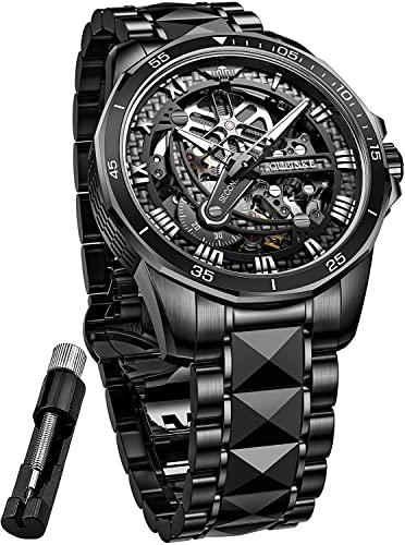 OUPINKE Relojes para hombre, mecánico, auto enrollado, automático, impermeable, negro,...