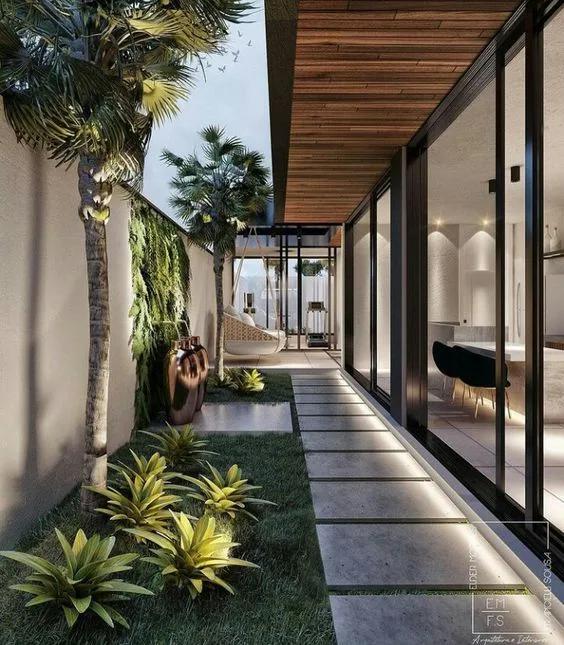Jardines con pavimentación moderna