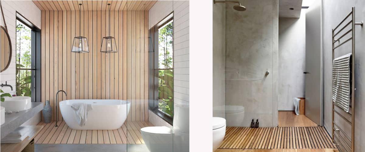 Madera tratada para vestir el baño