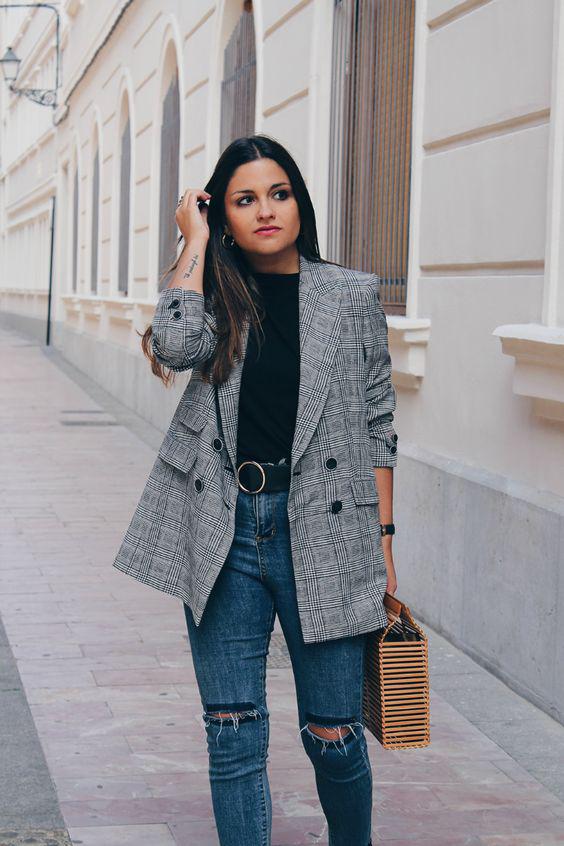Outfits casuales con blazer a cuadros