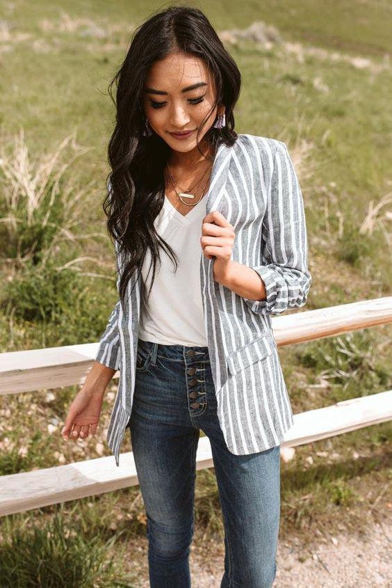 Ideas de outfits casuales con blazer a rayas