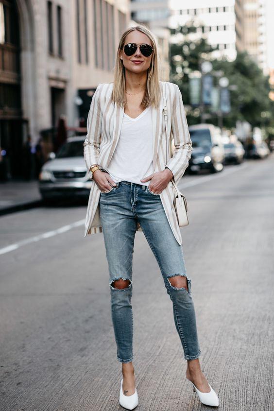 Ideas de outfits casuales con blazer a rayas
