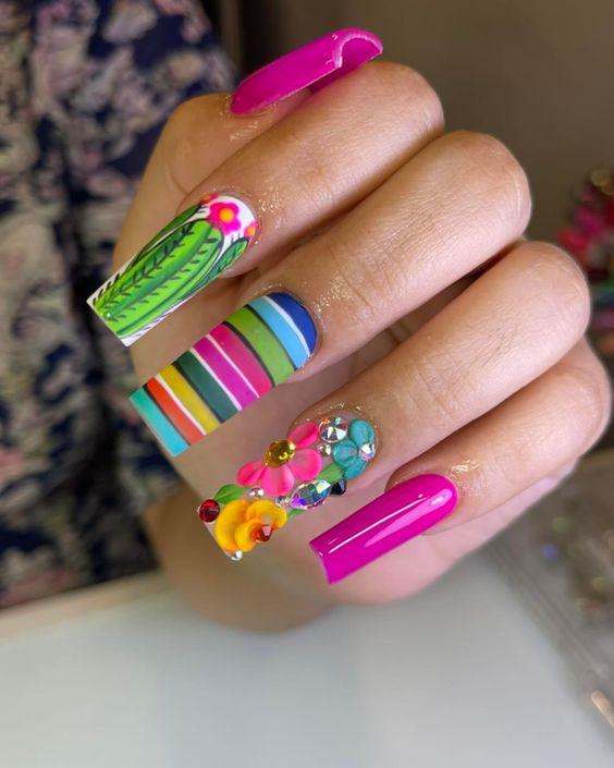 Uñas para fiestas patrias de mexico con Patrones y Texturas Inspirados en Trajes Típicos