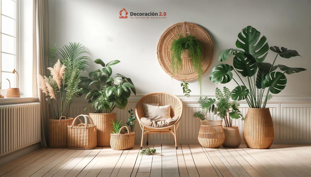 Decoración nórdica plantas y mimbre