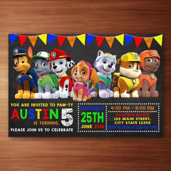 Invitaciones para fiesta de paw patrol de niño