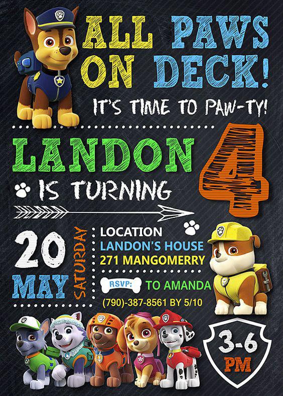 Invitaciones para fiesta de paw patrol de niño