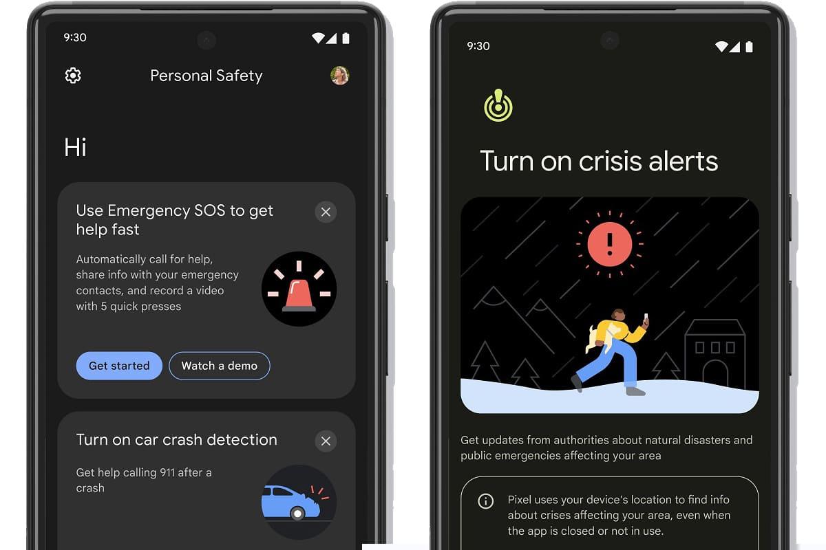 Menú de configuración de Google Personal Safety, destacando la opción Datos de emergencia