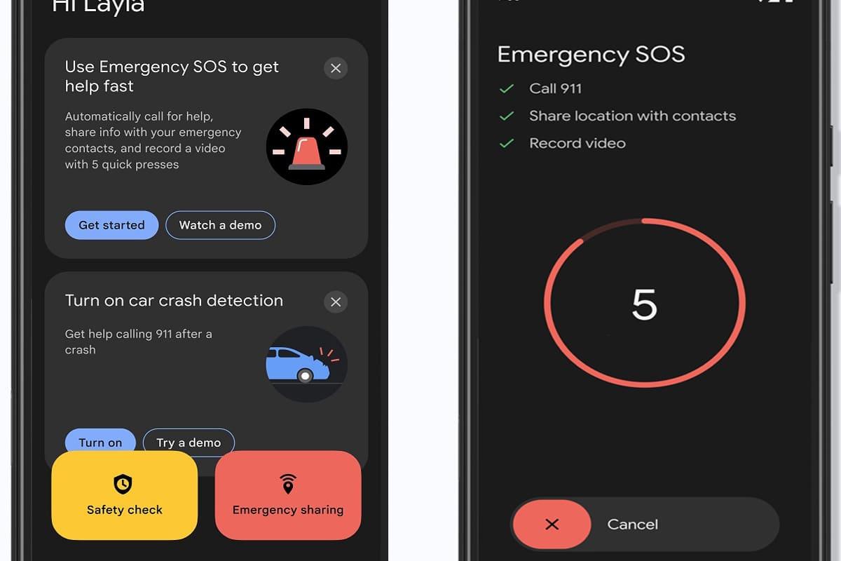 Teléfono Android detectando un accidente de tráfico, con mensaje emergente ¿Estás bien?