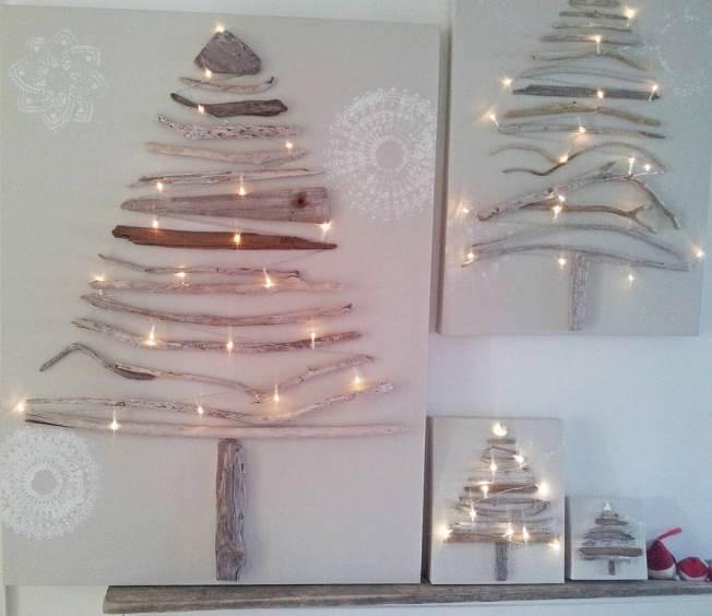 arbol navidad en lienzo con ramas