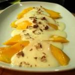mango con yogur y chocolate