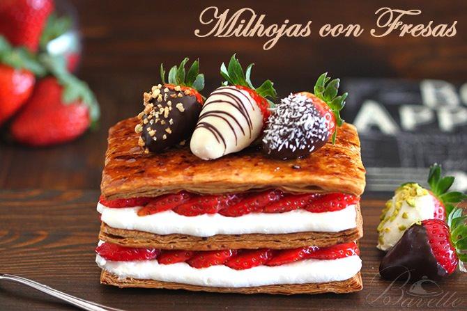 Milhojas con fresas y mousse de coco