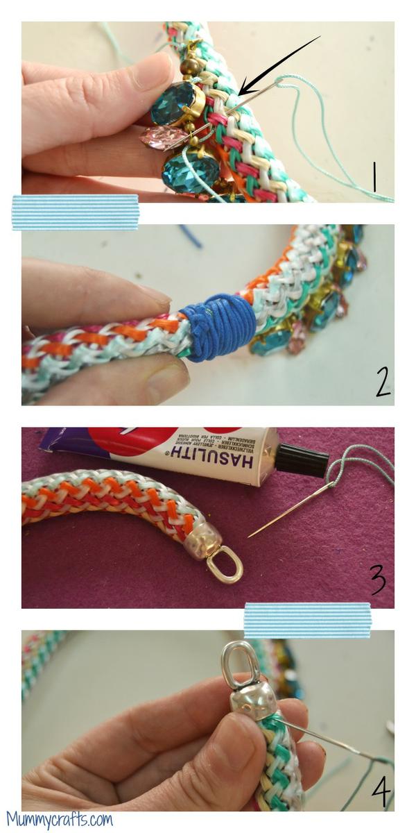 Coser los cabujones a la cuerda de escalada