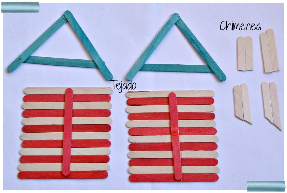 Tejado de casa con palos de helados