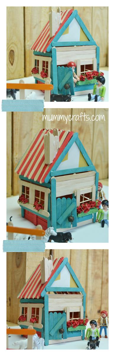 Manualidades con palos de helados, una casita muy mona