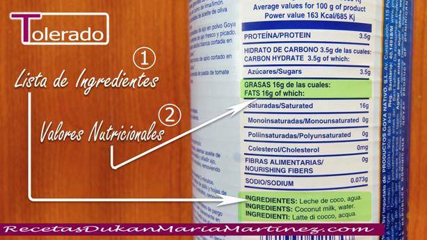 Leche de Coco Dukan: Tolerado, desde fase Crucero (100 ml = 1 tolerado)