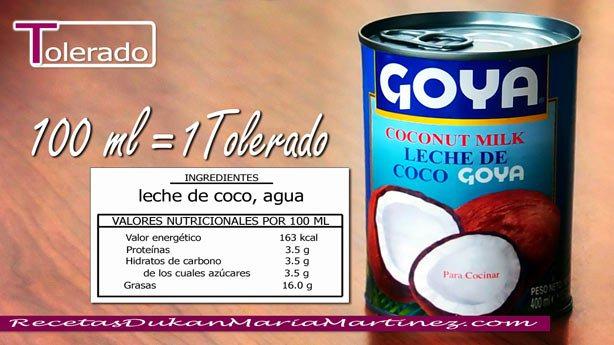 Leche de Coco Dukan: Tolerado, desde fase Crucero (100 ml = 1 tolerado)