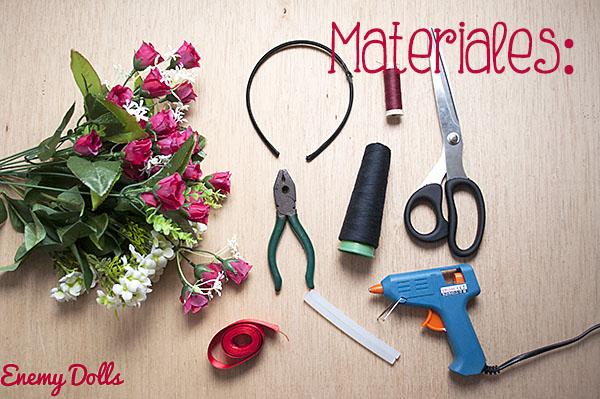 Tutorial DIY Diadema o corona de flores - Materiales - Enemy Dolls