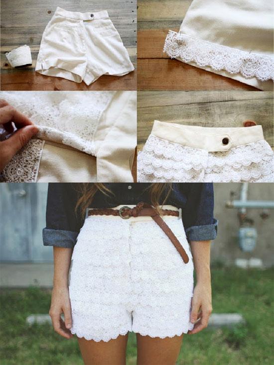 personalizar shorts blancos puntillas1 Personaliza tus shorts