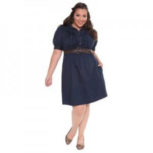 Torrid Plus Size Navy Ruffle Shirt Dress with Braided Belt