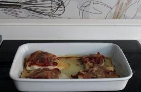 bacalao al horno con cebolla caramelizada