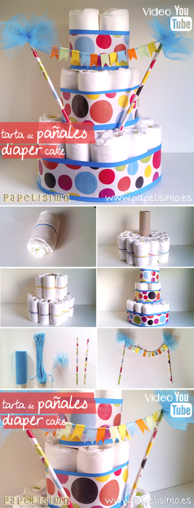 manualidades faciles tarta pañales torta bebe DIY nappy diaper cake babyshower