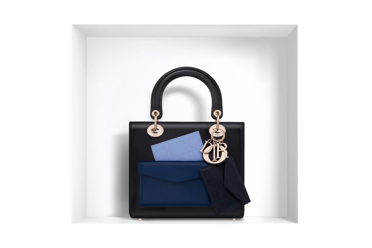bolso Lady Dior - negro con bolsillos azules