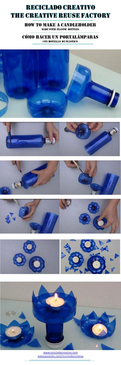 portavelas con botellas de plástico - candle holder with recycled plastic bottles