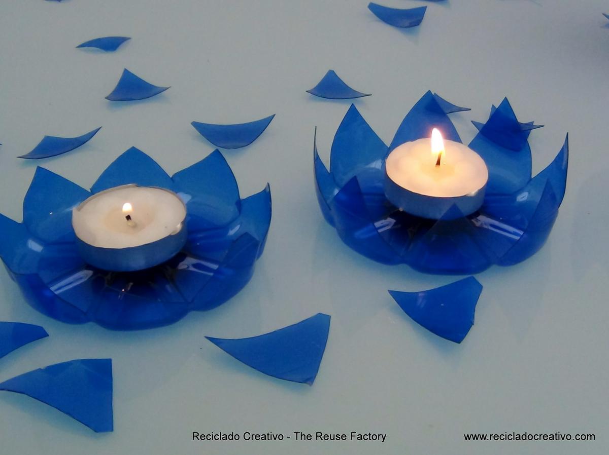 portavelas con botellas de plástico - candle holder with recycled plastic bottles