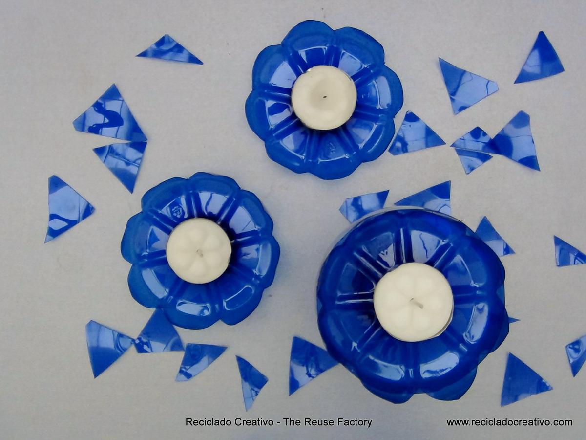 portavelas con botellas de plástico - candle holder with recycled plastic bottles