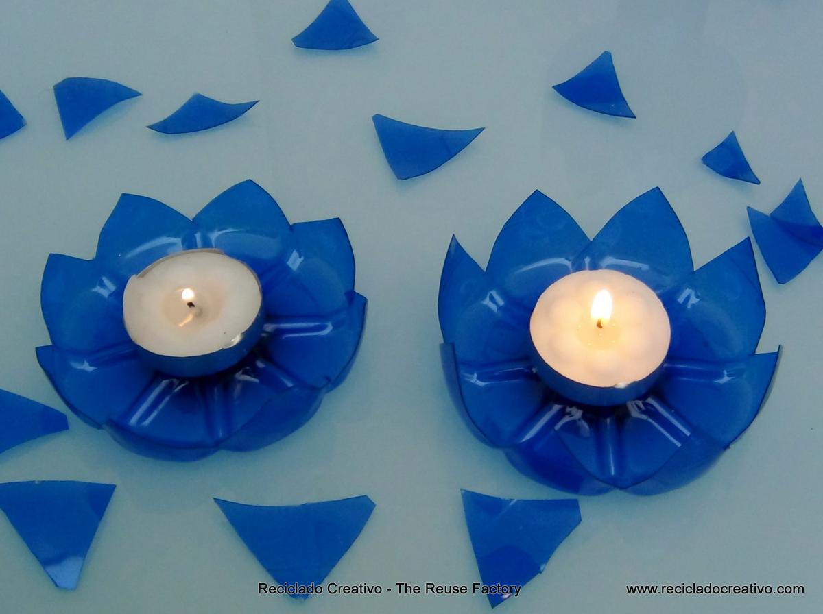 portavelas con botellas de plástico - candle holder with recycled plastic bottles