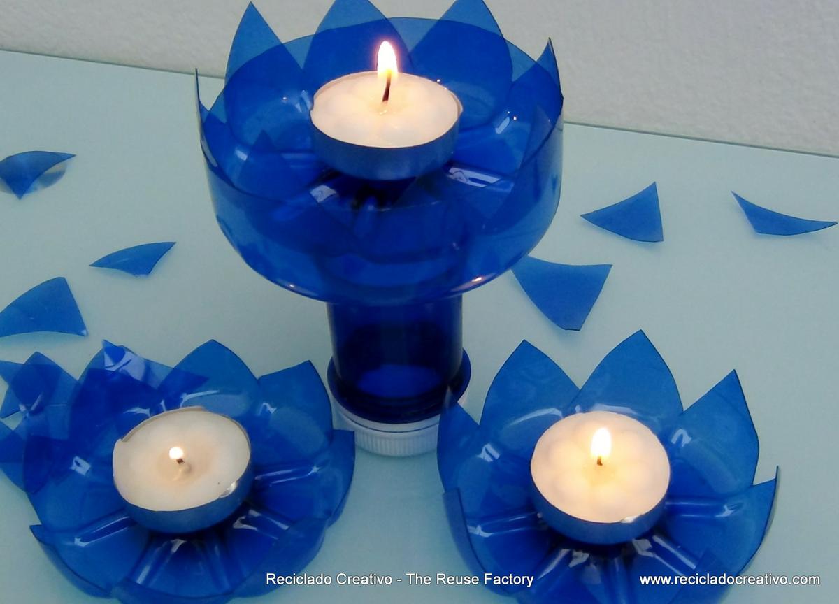 portavelas con botellas de plástico - candle holder with recycled plastic bottles