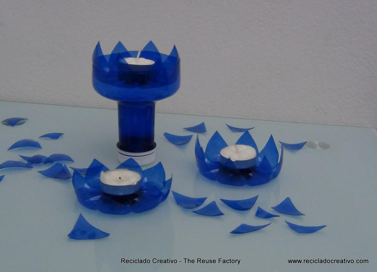 portavelas con botellas de plástico - candle holder with recycled plastic bottles