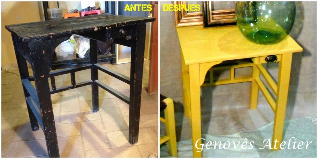 Mesa auxiliar amarilla antes y despues