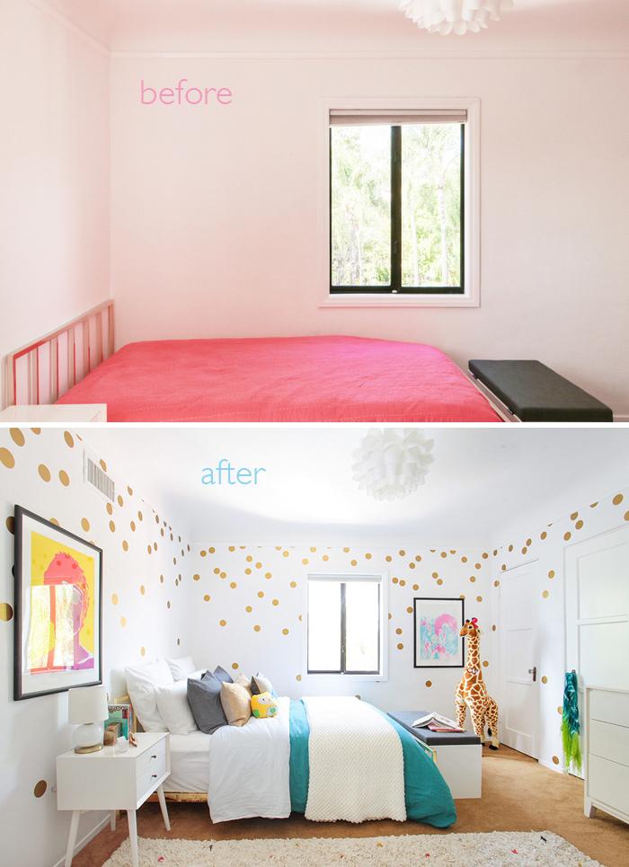 antes y después de una habitación de niña