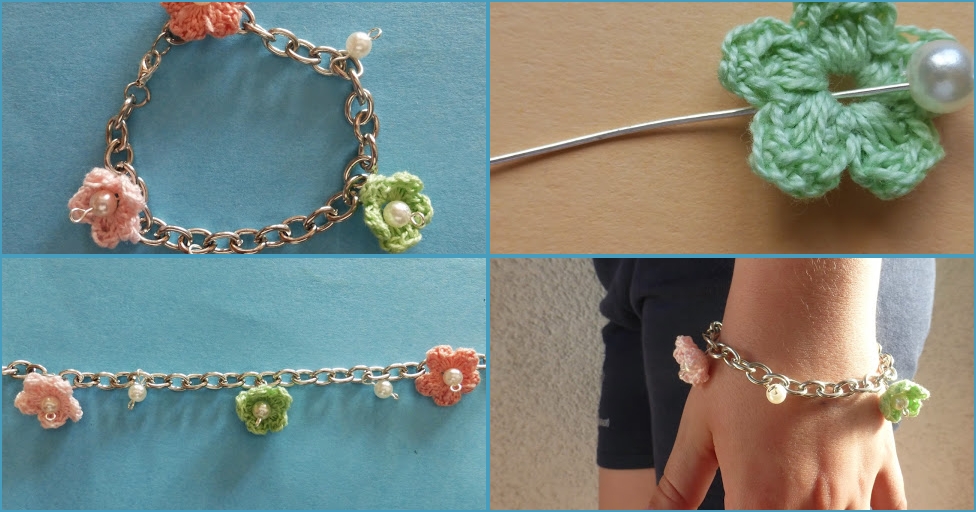 Pulsera De Cadena Y Flores De Crochet Manualidades