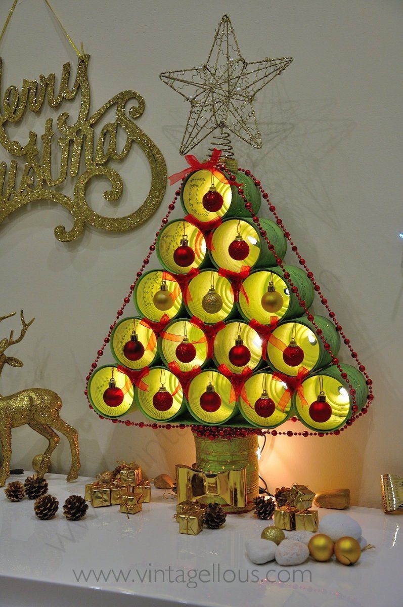 Diy arbol de Navidad con latas recicladas | Manualidades